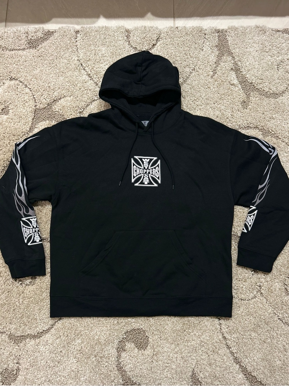 West Coast Choppers Men’s Large Black Graphic Hoodie Flame Motorcycle Long Beach